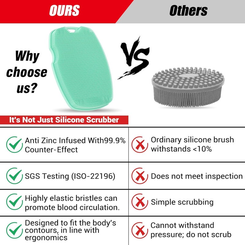 canroom Silicone Body Scrubber - Anti Zinc Infused-Highly Elastic Bristles Exfoliating Body Scrubber for Shower Body,Cellulite Reduction,Blood Circulation - Green - Image 2